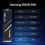 SSD Interne fanxiang 512Go NVMe M.2 2280 PCIe Gen3 x 4 - 3200Mo/s - S501Q