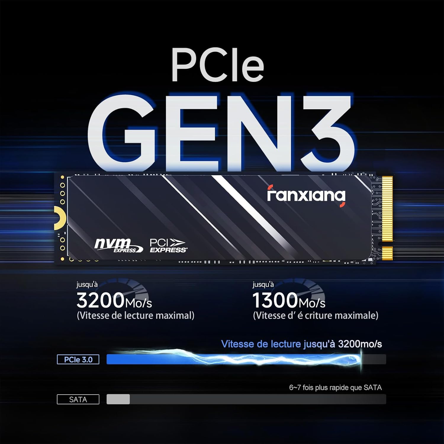 SSD Interne fanxiang 512Go NVMe M.2 2280 PCIe Gen3 x 4 - 3200Mo/s - S501Q